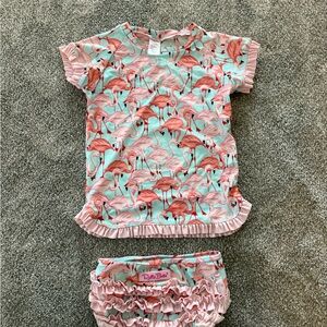 Ruffle Butts Flamingo Print Baby Outfit